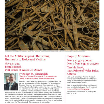 Public Lecture: “Let the Artefacts Speak: Returning Humanity to Holocaust Victims” with Dr. Robert Ehrenreich of the United States Holocaust Memorial Museum
