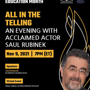 “All in the Telling” — An evening in Commemoration of Kristallnacht with acclaimed Canadian actor Saul Rubinek
