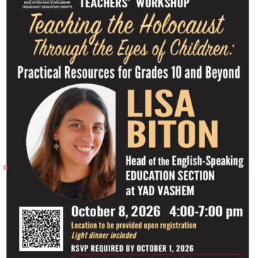 Teachers’ Workshop, Holocaust Education Month 2026, 8 October 4pm