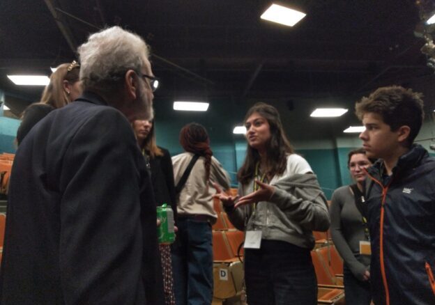 Tibor Egervari in discussion with students after his presentation 
to the Rotary Club of Ottawa’s Adventure in Citizenship program.